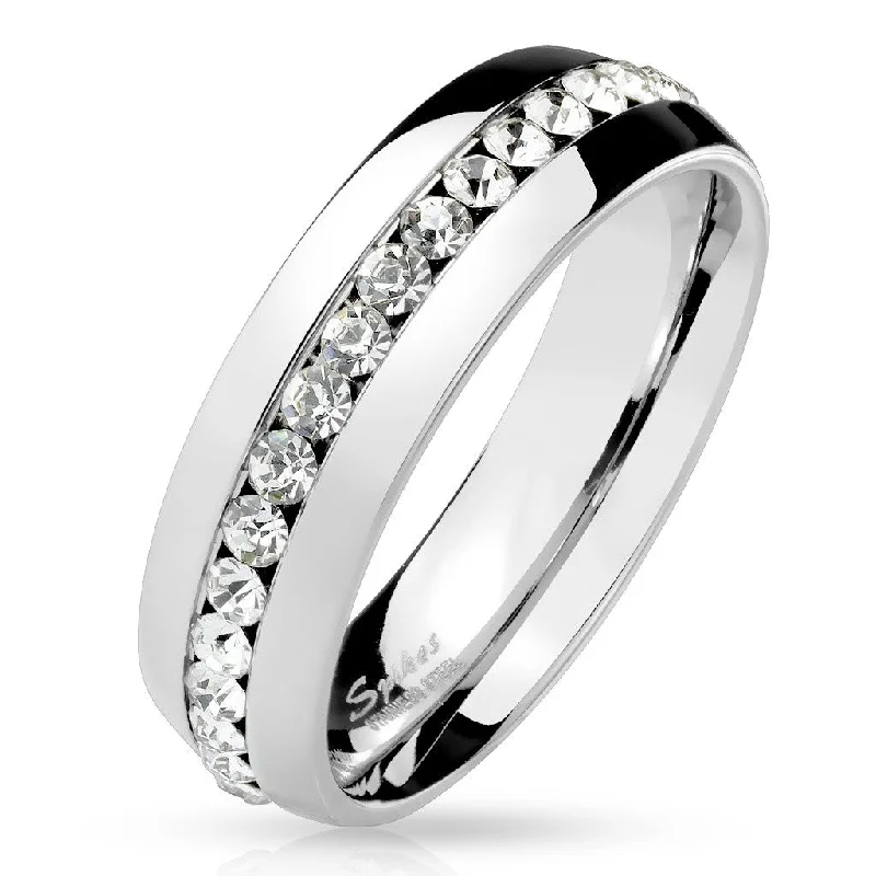 Vivid shale ring-Clear CZ All Around Eternity Ring 316 Stainless Steel Dome Wedding Ring Band