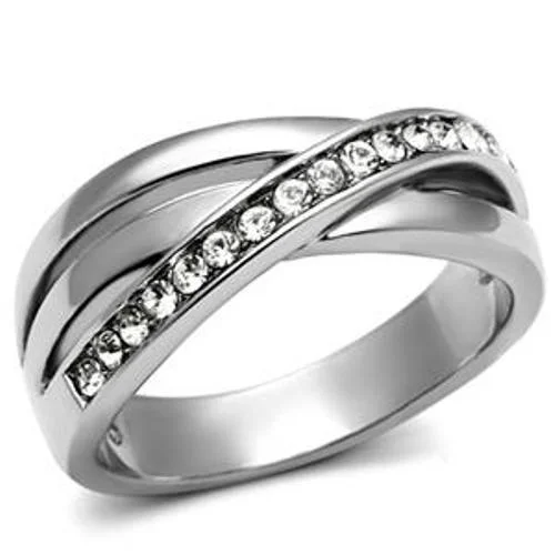 Hooked ring-Clear CZ Womens Tarnish Free Stainless Steel Eternity Band