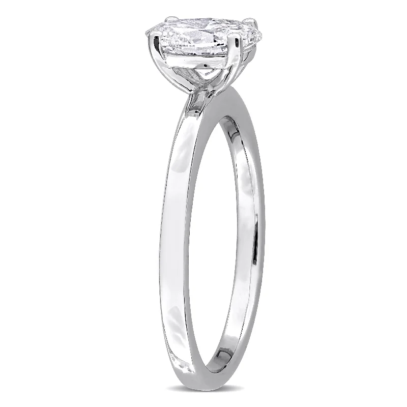 Flowing design ring-Created Forever 1ct TW Oval-Cut Lab-Grown Diamond Solitaire Engagement Ring in 10k White Gold