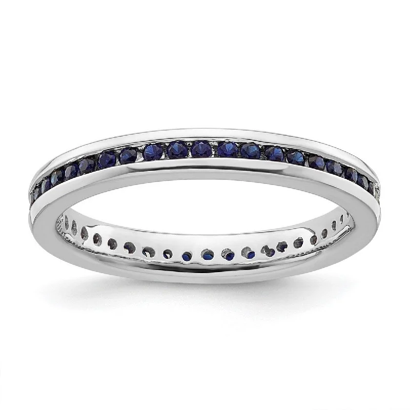 Heptagonal gem ring-Curata 2.5mm 925 Sterling Silver Channel set Stackable Expressions Polished Created Sapphire Ring