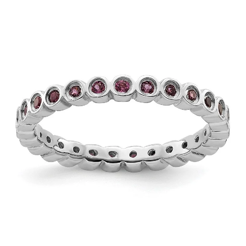 Full sapphire ring-Curata 925 Sterling Silver Bezel Polished Patterned Stackable Expressions Rhodolite Garnet Ring