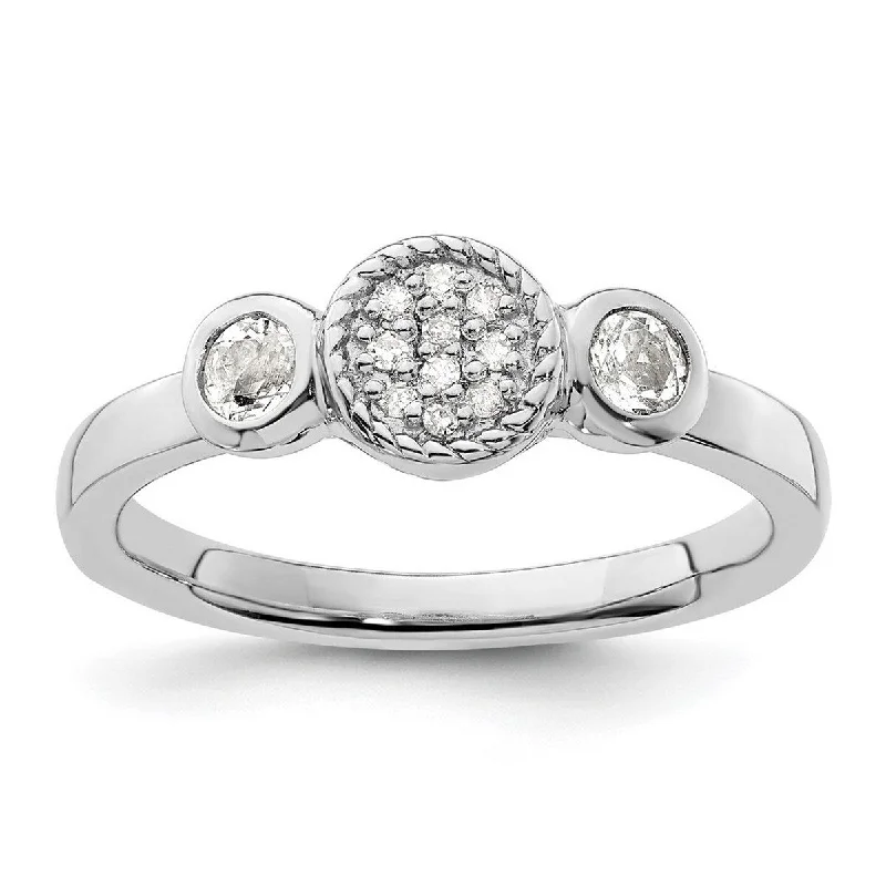 Satin shale ring-Curata 925 Sterling Silver Bezel Polished Prong set Stackable Expressions Db Round White Topaz and Dia. Ring