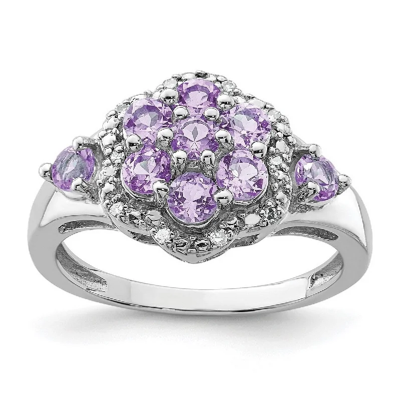 Sheer silver ring-Curata 925 Sterling Silver Diamond and Pink Amethyst Ring