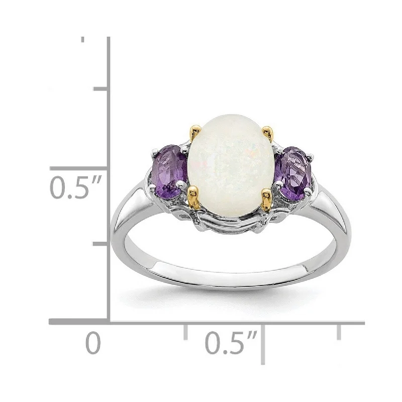 Linked band ring-Curata 925 Sterling Silver Polished and 14K Simulated Opal and Amethyst Ring Measures 2x9mm