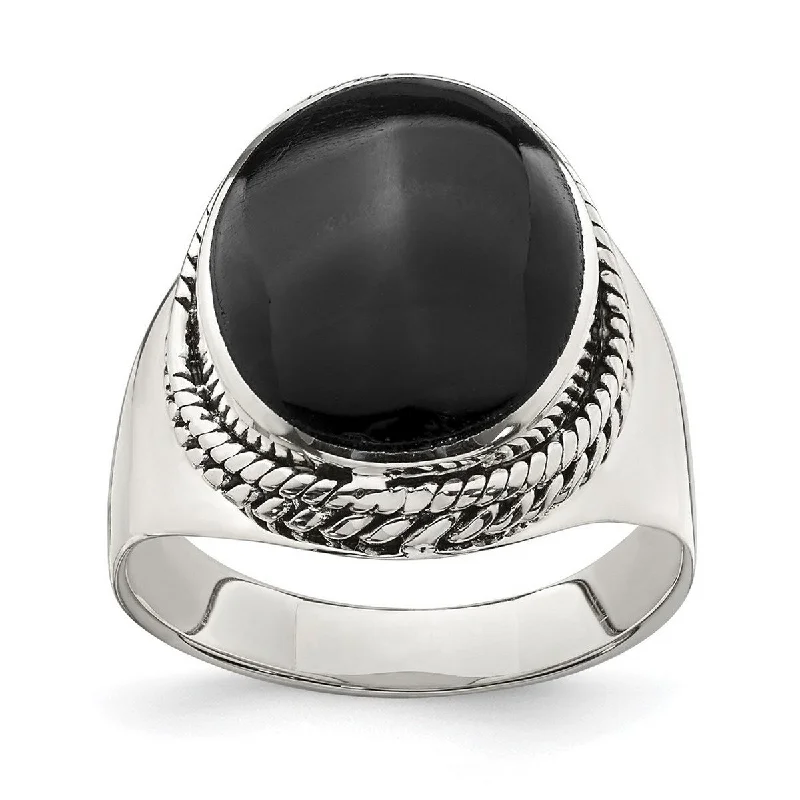 Braided cord ring-Curata 925 Sterling Silver Polished Black Simulated Onyx Ring