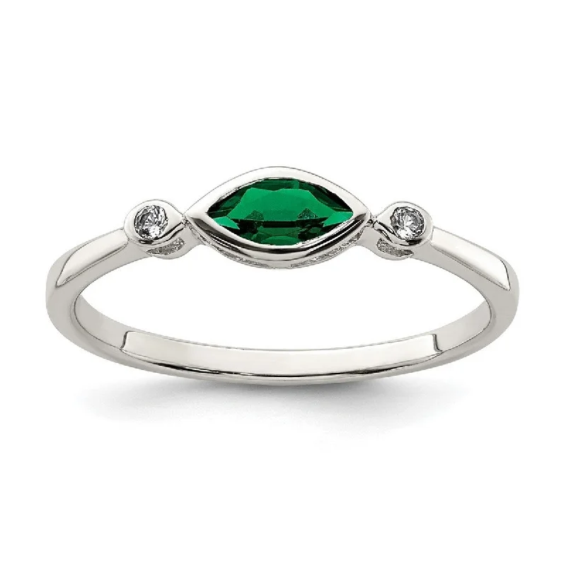 Satin shale ring-Curata 925 Sterling Silver Polished Created Emerald and White Topaz Ring