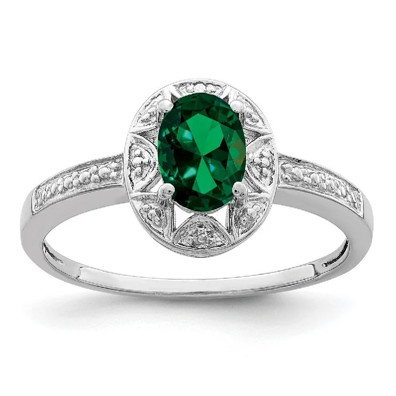 Heavy pave ring-Curata 925 Sterling Silver Polished Diamond and Created Emerald Ring