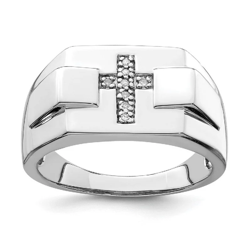 Braided cord ring-Curata 925 Sterling Silver Polished Diamond Religious Faith Cross Signet Ring