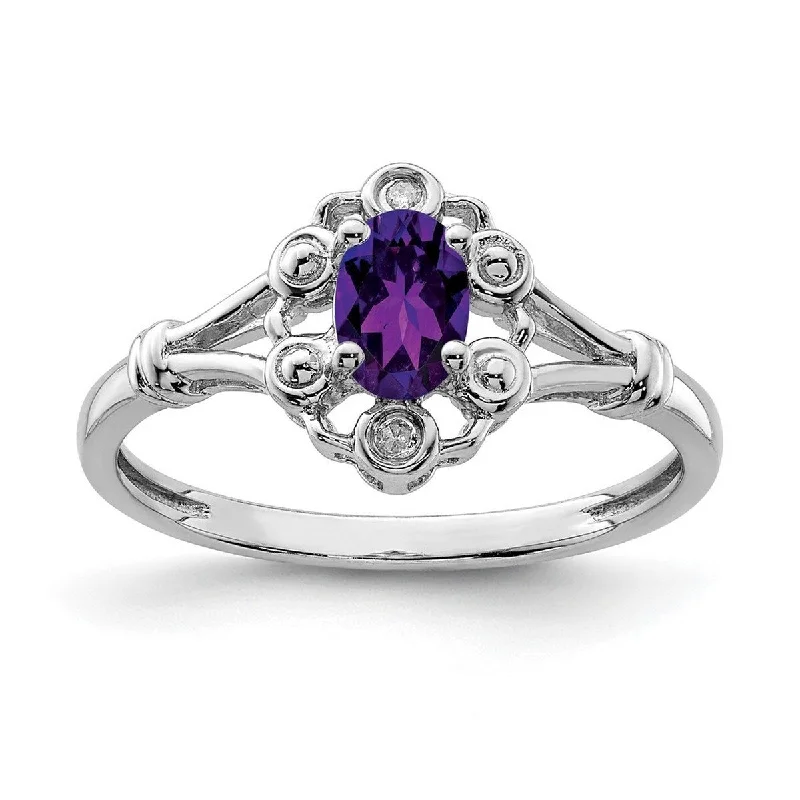 Leaning stone ring-Curata 925 Sterling Silver Polished Open back Amethyst and Diamond Ring