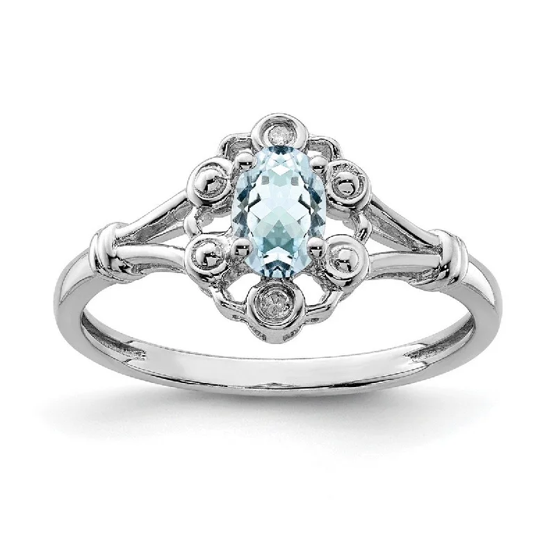 Twisted coil ring-Curata 925 Sterling Silver Polished Open back Aquamarine and Diamond Ring