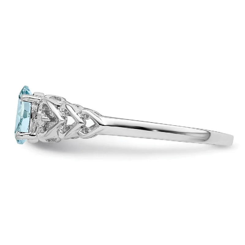 Peaked band ring-Curata 925 Sterling Silver Polished Open back Aquamarine and Diamond Ring