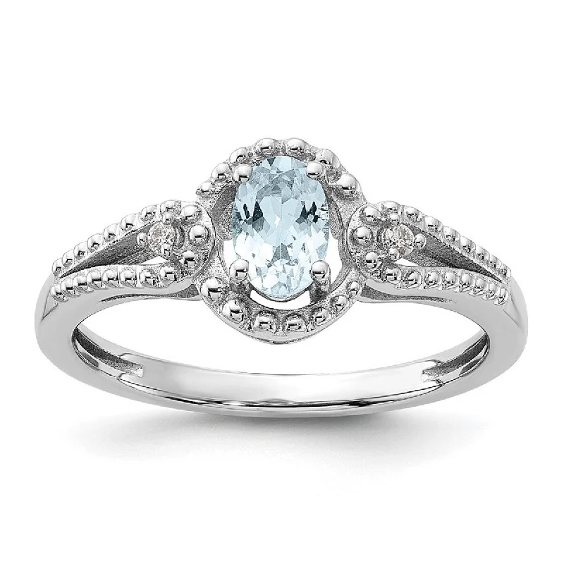 Clasped stone ring-Curata 925 Sterling Silver Polished Open back Aquamarine and Diamond Ring