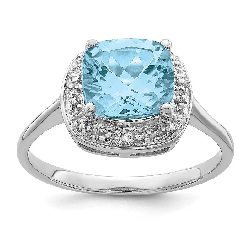 Icy aquamarine ring-Curata 925 Sterling Silver Polished Open back Rhodium Plated Diamond and Light Swiss Blue Topaz Ring