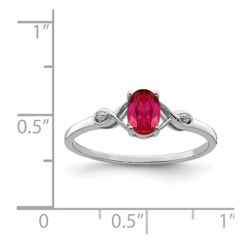 Subtle-scored ring-Curata 925 Sterling Silver Polished Open back Rhodium Plated Diamond and Ruby Oval Ring