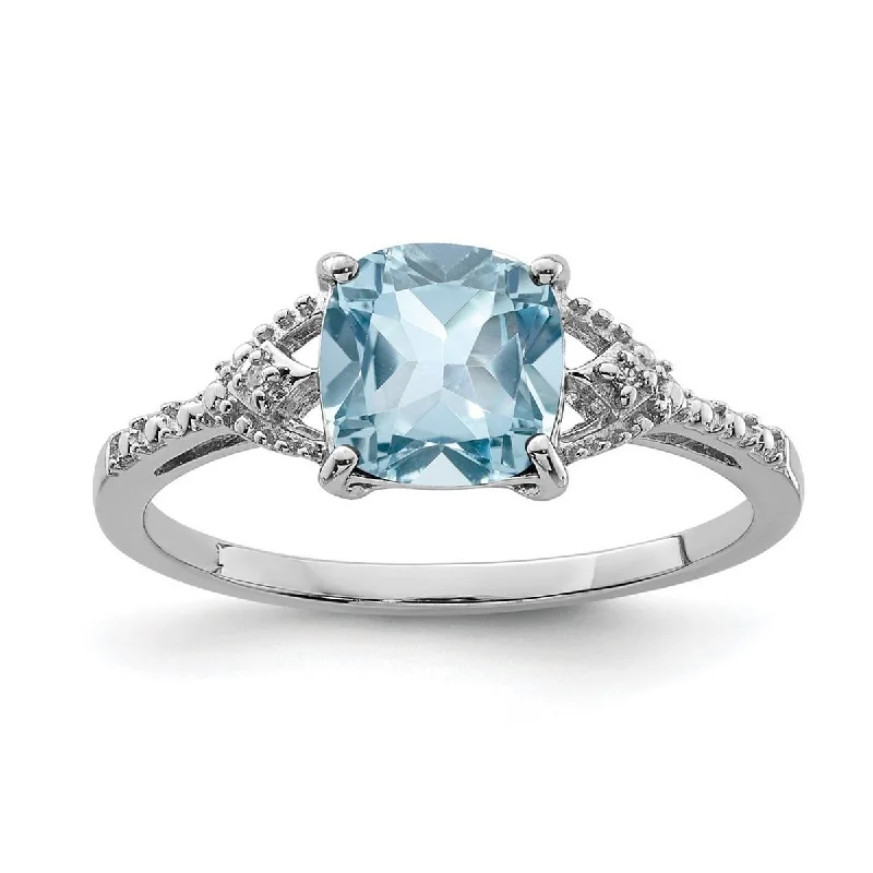 Droplet gem ring-Curata 925 Sterling Silver Polished Open back Rhodium Plated Diamond and Sky Blue Topaz Ring