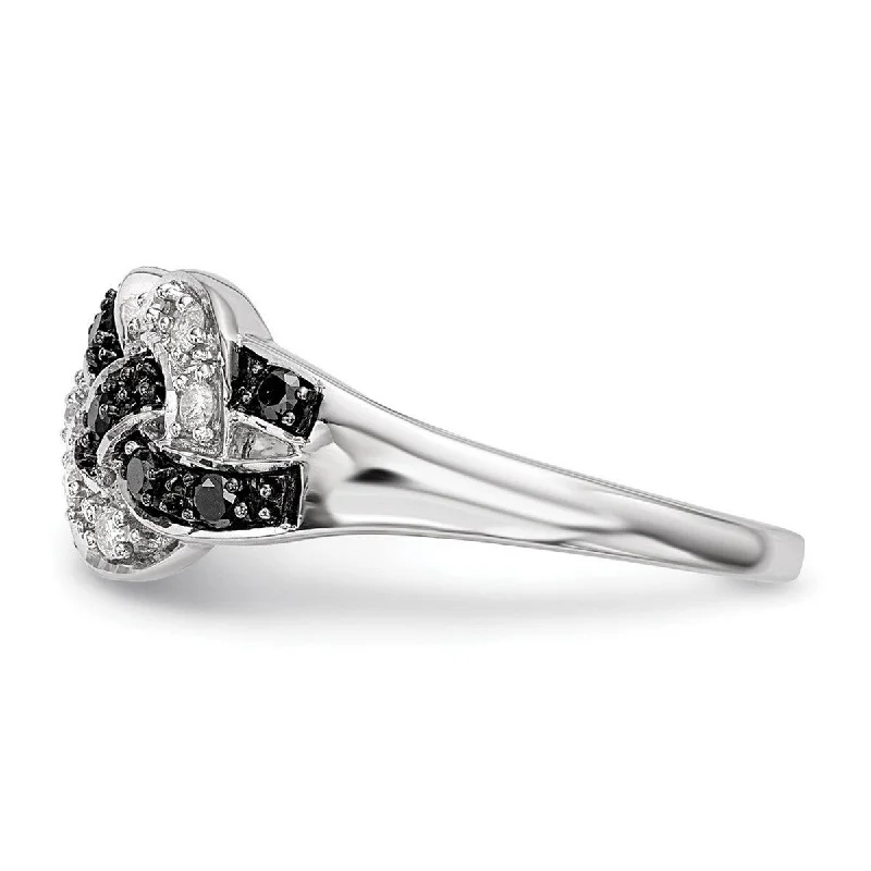 Vine-swirl ring-Curata 925 Sterling Silver Polished Prong set Open back Black and White Diamond Ring