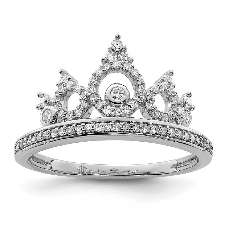 Luminous diamond ring-Curata 925 Sterling Silver Polished Prong set Open back Rhodium Plated Diamond Crown Ring