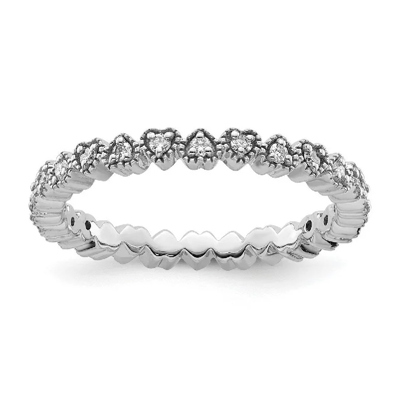 Linked band ring-Curata 925 Sterling Silver Polished Prong set Patterned Stackable Expressions Diamond Ring