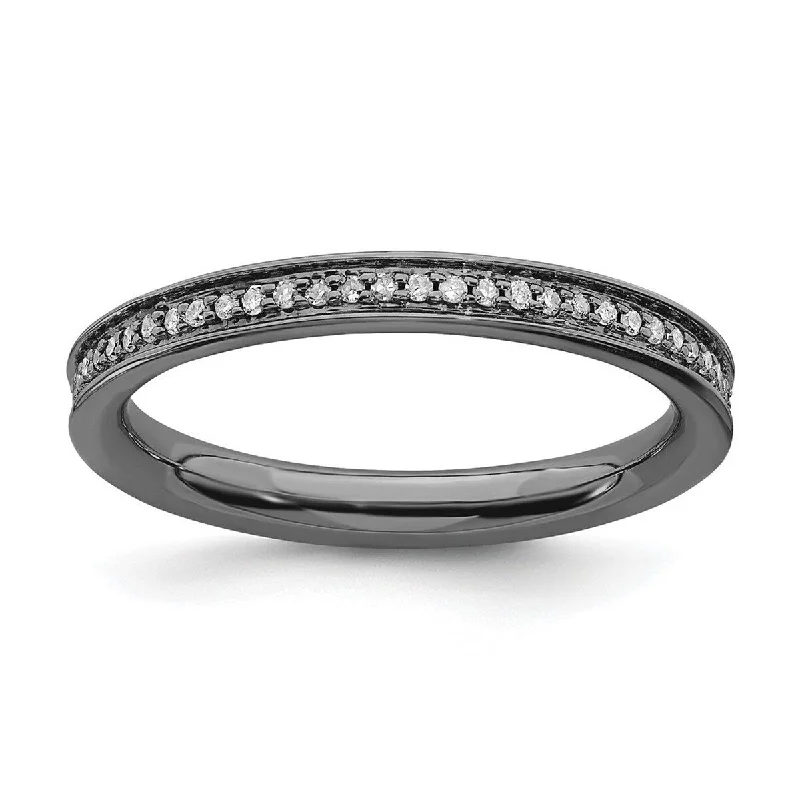 Sprig cluster ring-Curata 925 Sterling Silver Polished Prong set Ruthenium plating Stackable Expressions and Diamonds Black Plated Ring