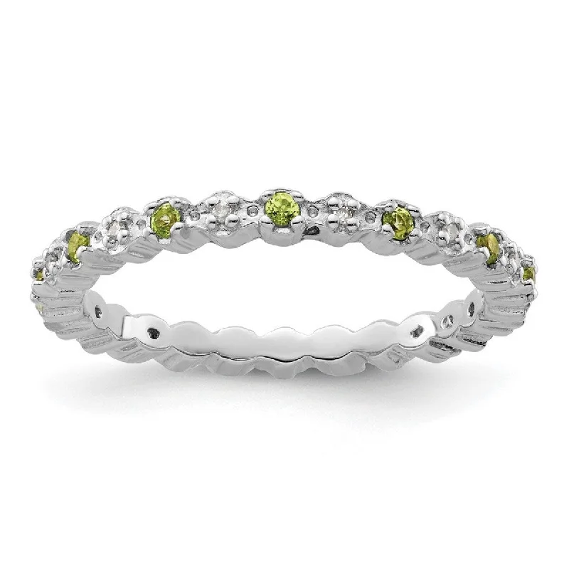 Pointed stone ring-Curata 925 Sterling Silver Polished Prong set Stackable Expressions Peridot and Diamond Ring