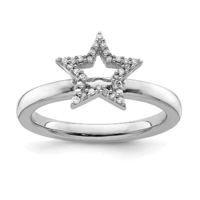 Glowing quartz ring-Curata 925 Sterling Silver Polished Prong set Stackable Expressions Star Diamond Ring