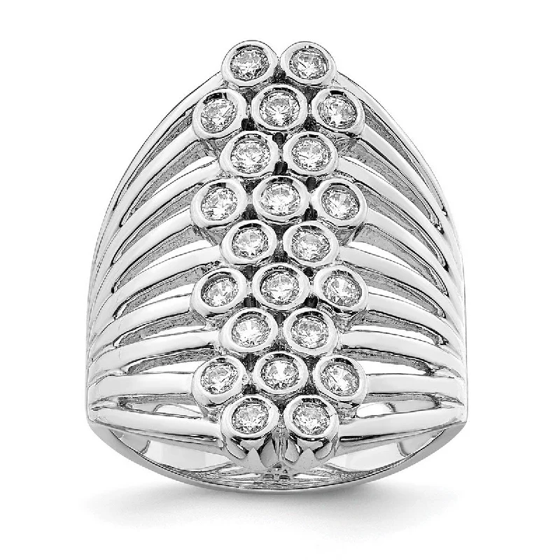 Offset gem ring-Curata 925 Sterling Silver Rhodium Plated Multi row Bezel CZ Cubic Zirconia Wide Band Ring