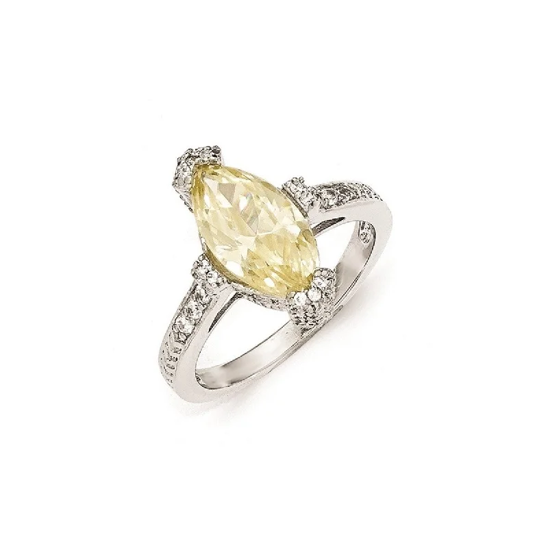 Smelted gold ring-Curata 925 Sterling Silver Textured Yellow and White CZ Cubic Zirconia Marquise Ring