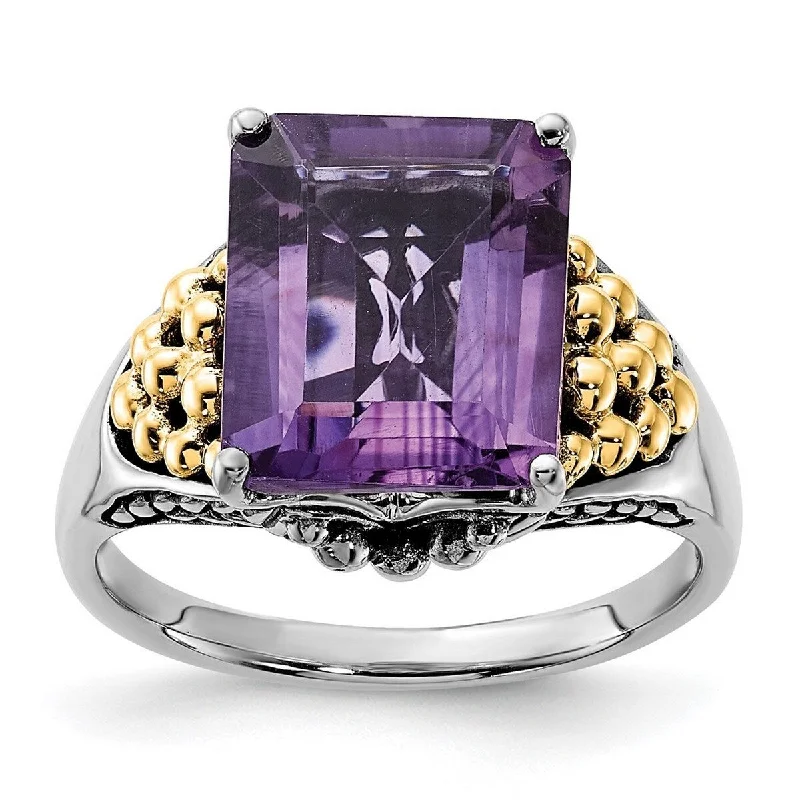 Twinkling crystal ring-Curata 925 Sterling Silver With 14k 4.00Amethyst Ring