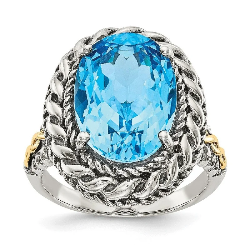 Leaning stone ring-Curata 925 Sterling Silver With 14k Blue Topaz Ring