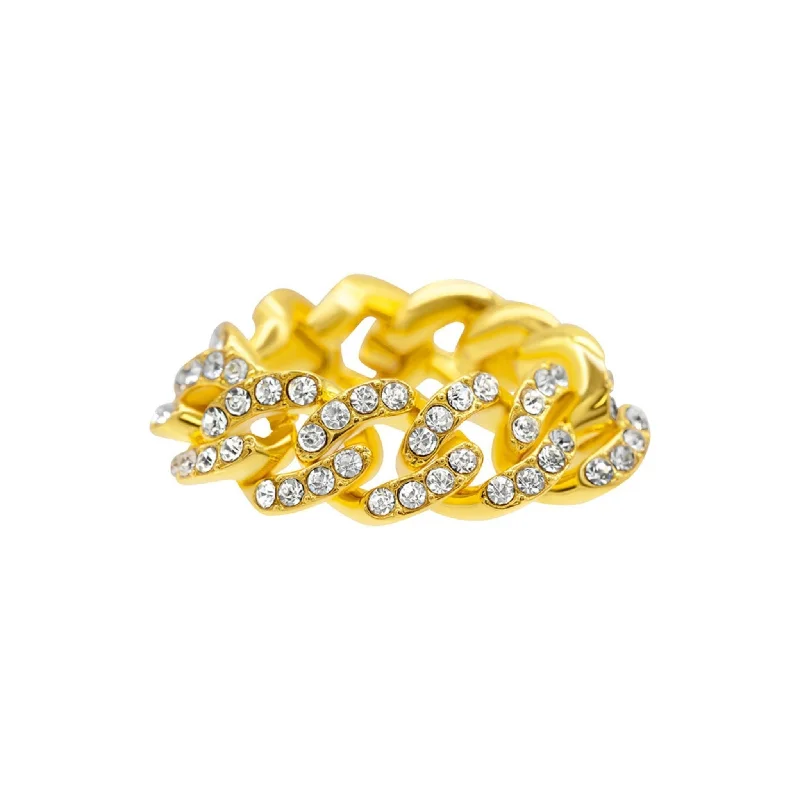 Piled birthstone ring-Curb Chain Flexible Ring gold