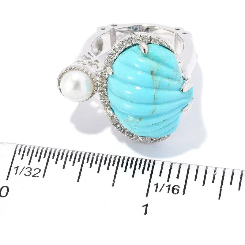 Bright stone ring-Dallas Prince Designs Sterling Silver Carved Gemstone, Cultured Pearl & White Zircon Ring