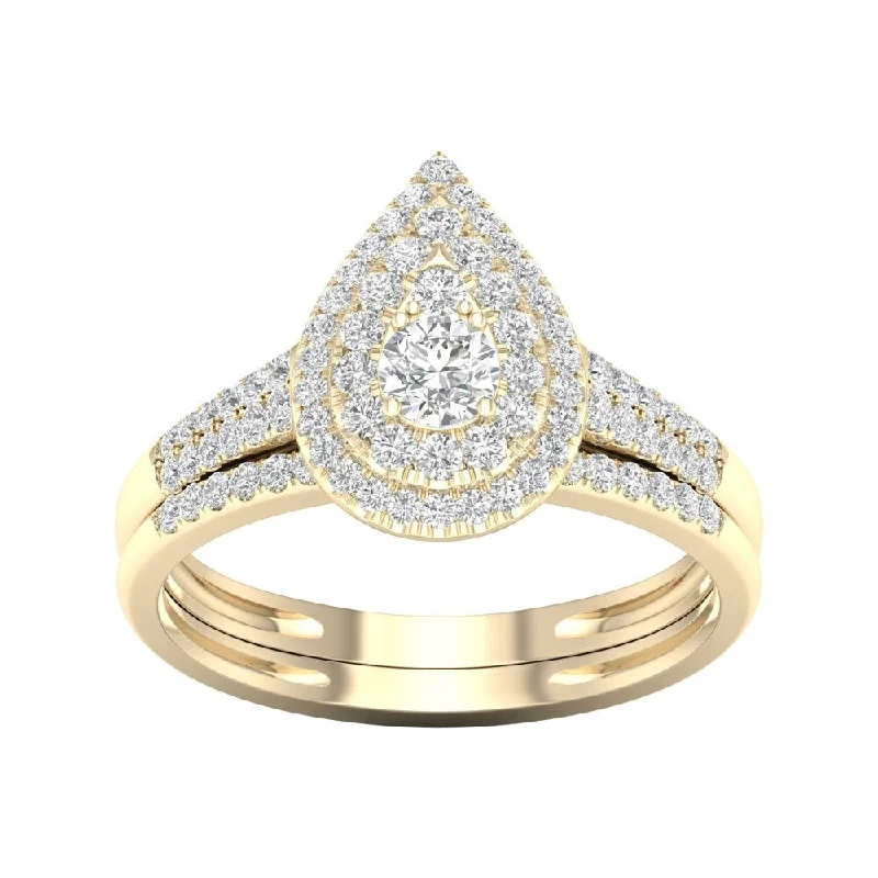 Open-crescent ring-De Couer 1/2ct TDW Diamond Pear Shape Halo Bridal Set