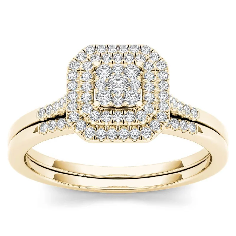 Open-frame ring-De Couer 10k Yellow Gold 1/4ct TDW Diamond Cluster Halo Bridal Set