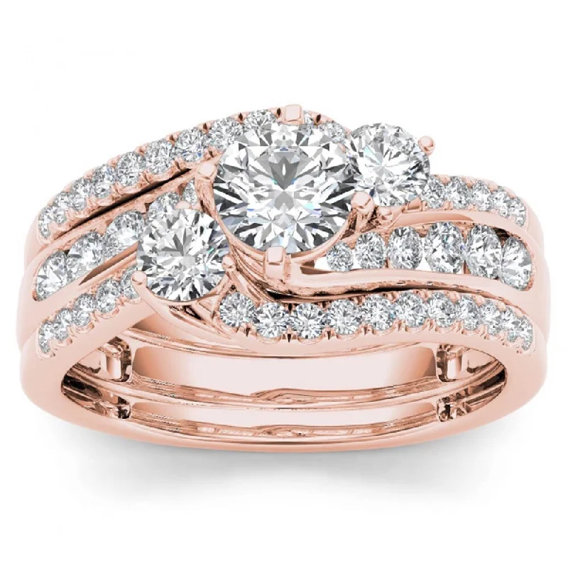 Hooked ring-De Couer 14k Rose Gold 1 1/4ct TDW Diamond Bypass Bridal Ring Set - Pink