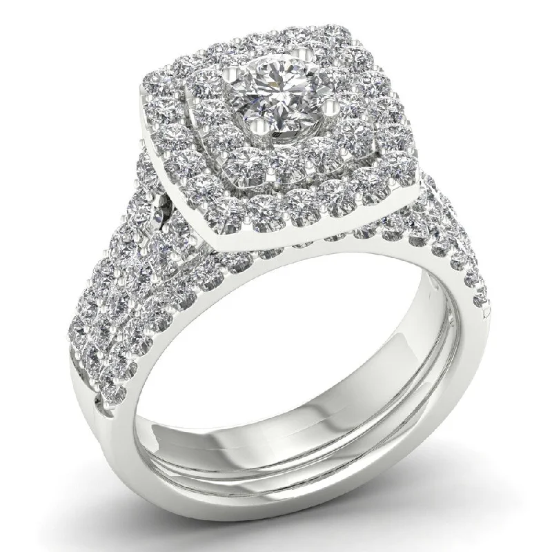 Aura ring-De Couer 2ct TDW Diamond Double Halo Bridal Set (H-I, I2) - White