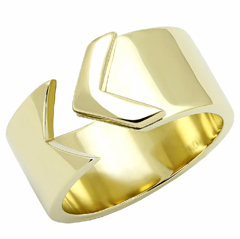 Bright stone ring-Designer Arrow Look Gold IP 316 Stainless Steel Wide Band Ring