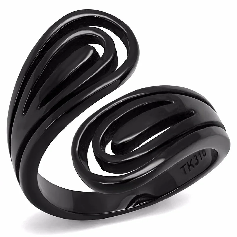 Tide motif ring-Designer Style Black Ion Plated 316 Stainless Steel Women's Fashion Band