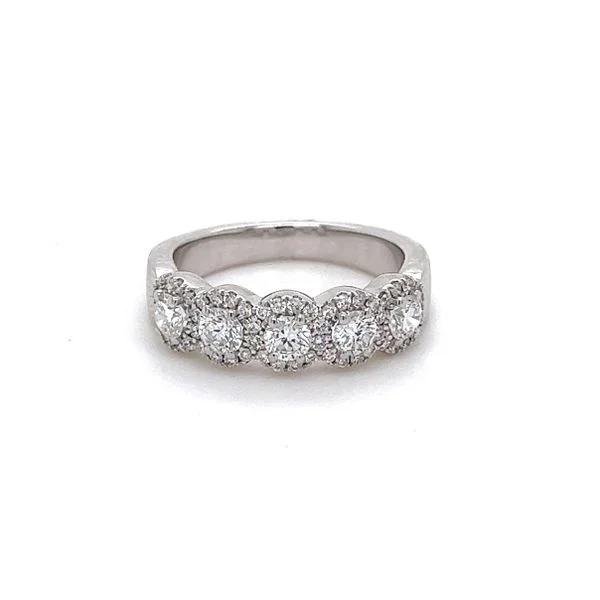 Open-frame ring-Diamond Band 14k  5 Stone Halo Band White Gold (97030)