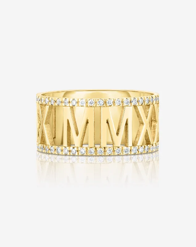 Plaited ring-Diamond Roman Numeral Personalized Ring