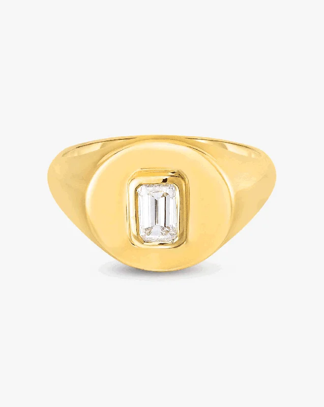 Open-frame ring-Diamond Signet Pinky Ring