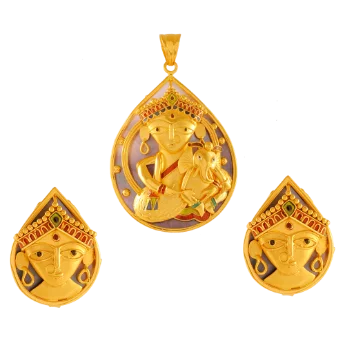 Summit stone necklace-Divine 22k Gold Jewellery Set In The Shape Of Goddess Durga And Lord Ganesh