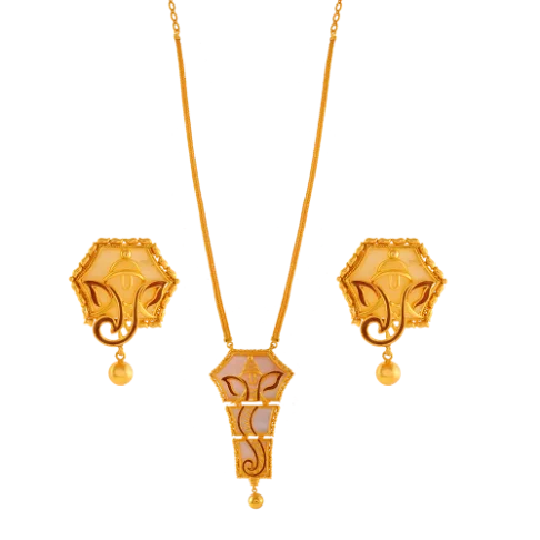 Aged rim necklace-Divine 22k Gold Jewellery Set In The Shape Of Lord Ganesh