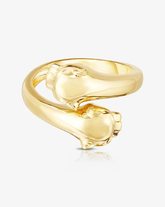 Leaning stone ring-Double Panther Gold Ring