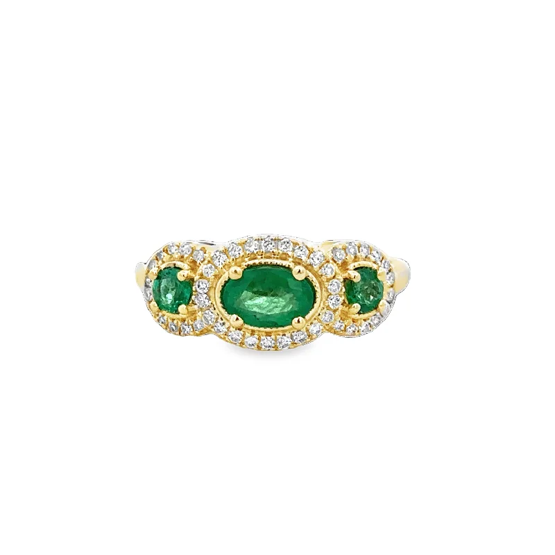 Dappled crystal ring-Emerald and Diamond Three Stone Ring in Yellow Gold