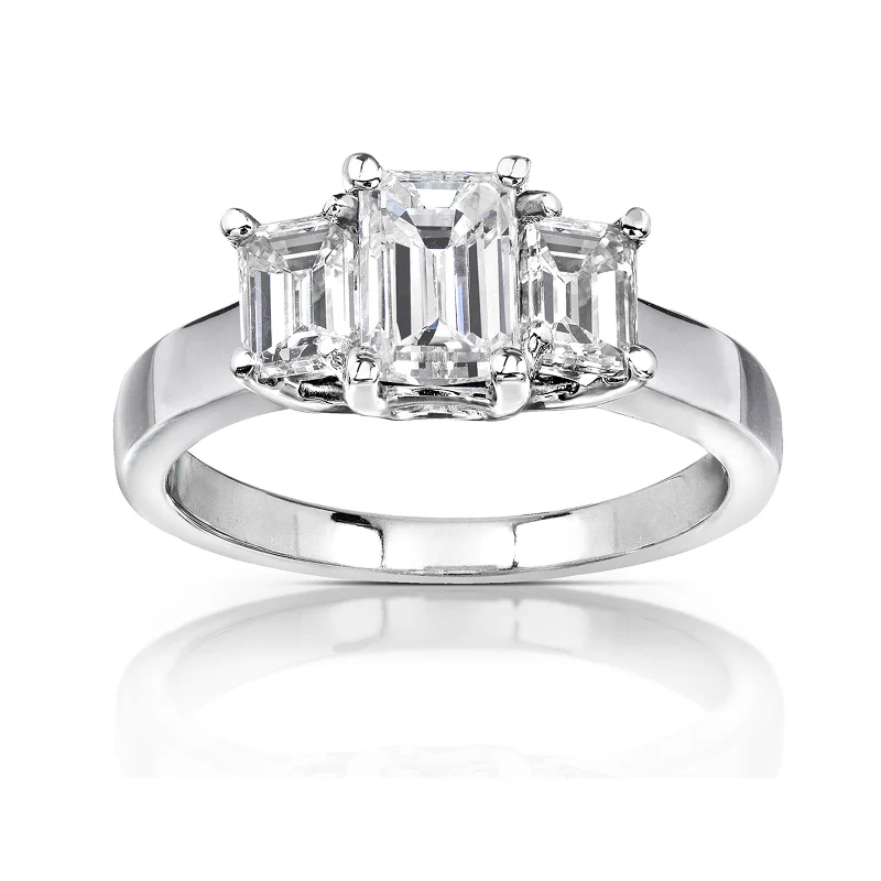 Twilight-cut ring-1ct Emerald-cut Moissanite 3-Stone