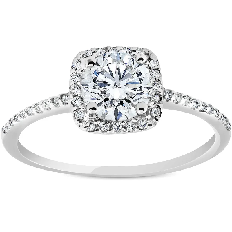 Dimpled ring-G/SI .85 CT Cushion Halo Diamond Engagement Ring 14k White Gold Enhanced