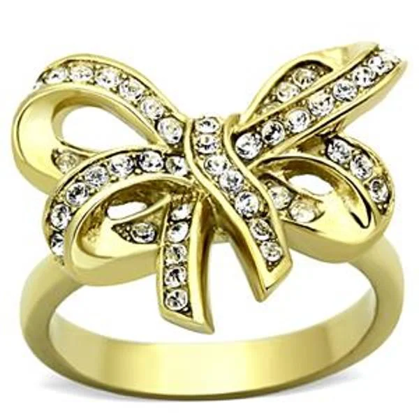 Etched band ring-Gold Ion Plated Stainless Steel Bow Ribbon Ring