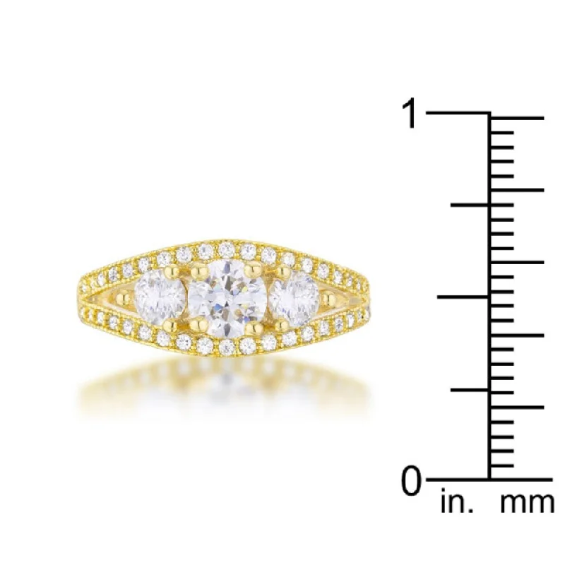 Subtle-scored ring-Gold-Tone Geneviere Classic Ring with Cubic Zirconia