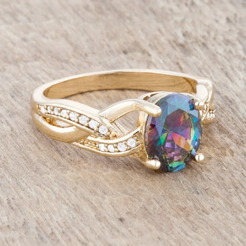 Summit stone ring-Gold-Tone Justine Mystic Classic Oval Ring with Cubic Zirconia