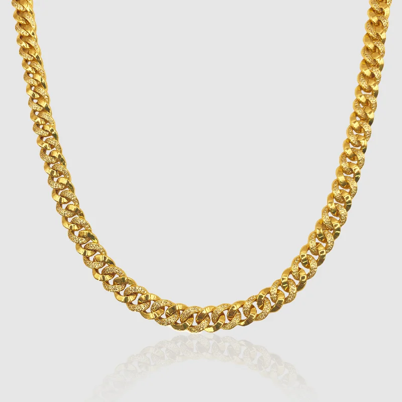 Linked chain necklace-Half Iced Cuban (Gold) 8mm